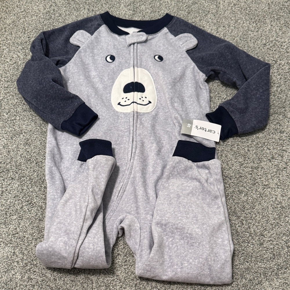 Carter's Navy and Gray Bear Footie